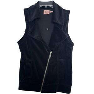 Juicy Couture Velour Moto Vest Vintage 2009 Black Velvet Y2K Biker Chick Size XS